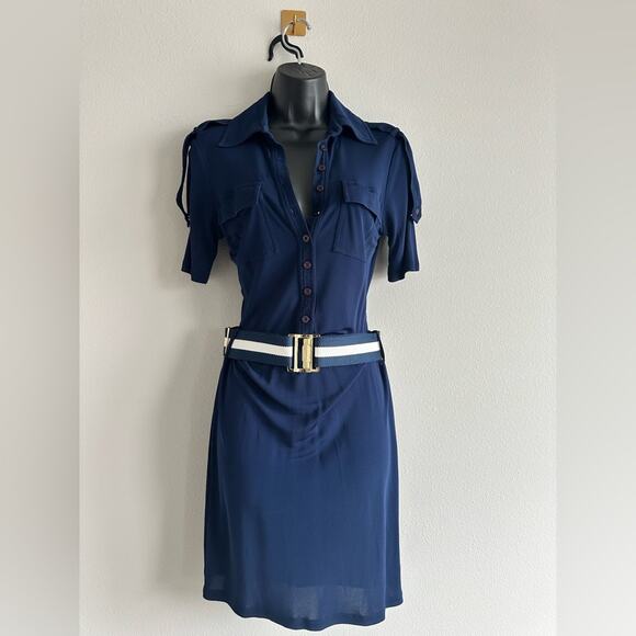 Guess by Marciano Navy Belted Shirt Dress S | Military Y2K Preppy Mini - Picture 1 of 7